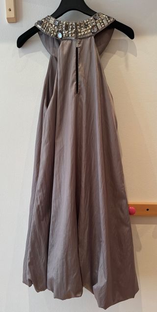 Vestido fiesta beige y plateado