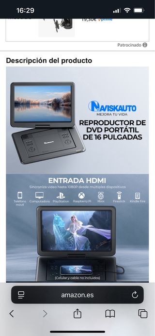 Reproductor DVD Portátil NAVISKAUTO 17,5
