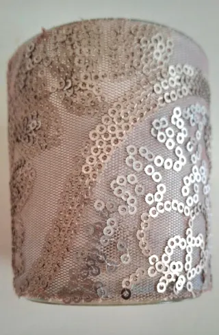 Portacandele in vetro e tessuto con paillettes