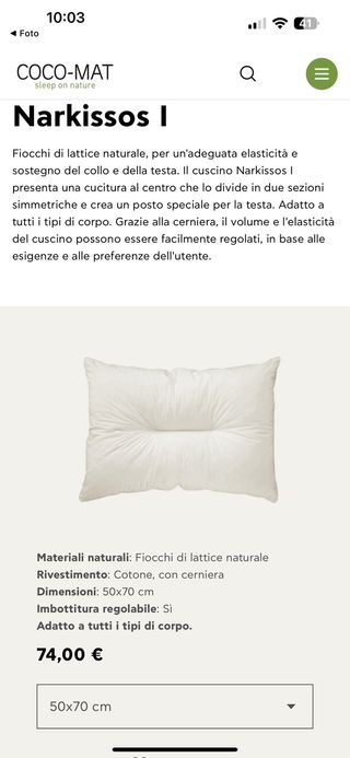 Cocomat Almohada 50x70 Relleno Natural