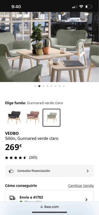 Sillón de tela verde claro