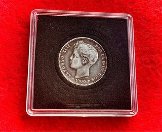 1900 ESPAÑA. 1 PESETA. ☆19☆00 PLATA. PÁTINA EXCNTE