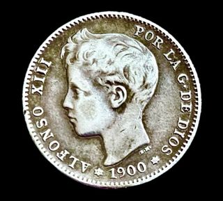 1900 ESPAÑA. 1 PESETA. ☆19☆00 PLATA. PÁTINA EXCNTE