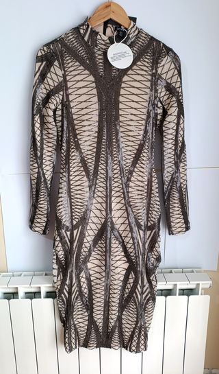 Vestido lentejuelas gris y blanco talla 36