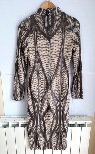 Vestido lentejuelas gris y blanco talla 36