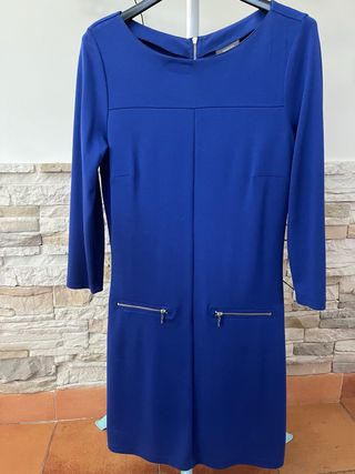 Vestido azulón manga larga con cremallera trasera