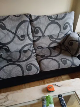 Sofá de 2 plazas tela gris y negro