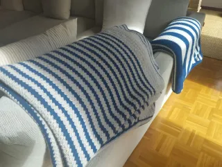 Manta lana artesanal azul y gris