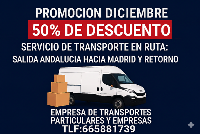 Transportes 50% dto. madrid,sevilla,malaga rutas
