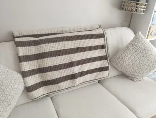 Manta lana artesanal rayas marrón y blanco