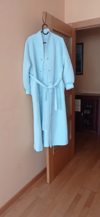 Conjunto Vintage Camisón y Bata Azul turquesa