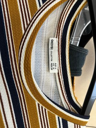 Vestido crudo rayas ocre y marino, manga corta