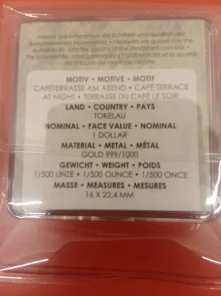 Moneda Oro Van Gogh 1/500 Onza Obras Maestras