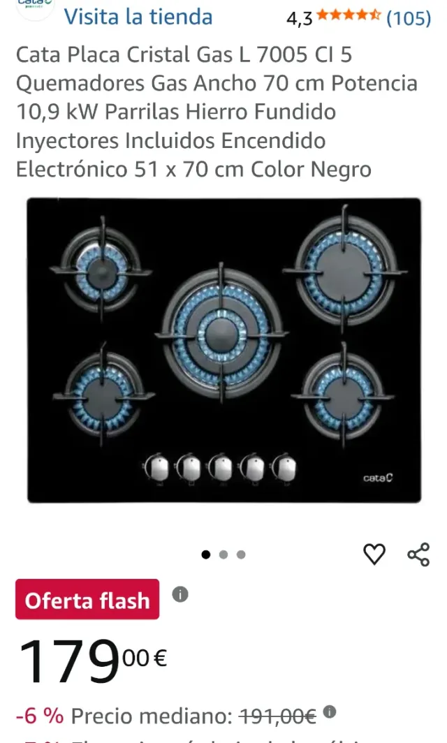 Placa de Gas Cata L 7005 CI 5