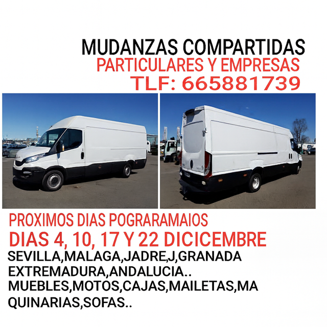 Transportes 50% dto. madrid,sevilla,malaga semanal