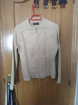 Chaqueta lana mujer cremallera beige