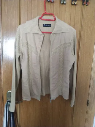 Chaqueta lana mujer cremallera beige