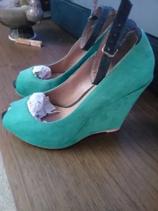 Zapatos Zara Verdes Peep Toe Tacón