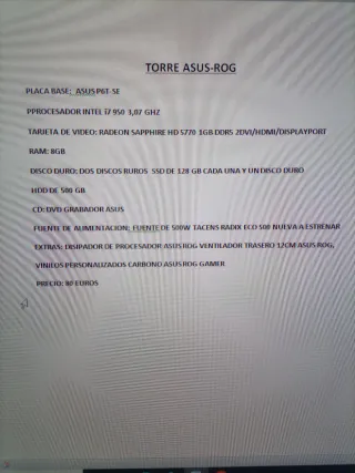 Torre Asus ROG i7 950 3.07GHz 8GB RAM