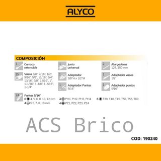 Juego Llaves de Vaso de 1/2" - 47 Piezas Alyco 190240