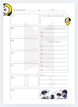 Kit Agenda BT21 + fanart 2026