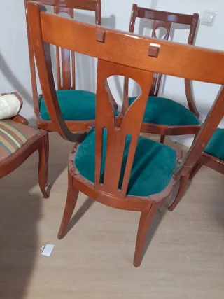 Conjunto de 6 Sillas Antiguas Madera y Terciopelo