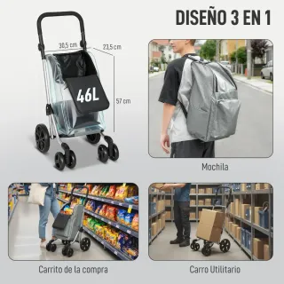 Carrito Compra Plegable 46L 3 en 1