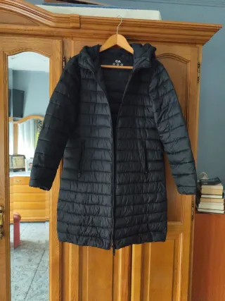 Chaquetón largo mujer negro