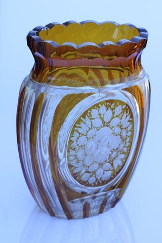Florero Cristal Bohemia Antiguo Ámbar