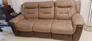 Sofá Eléctrico 3 Plazas Piel Beige/Marrón