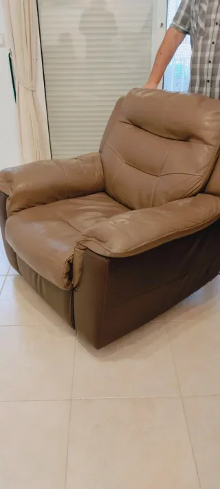 Sofá Eléctrico 3 Plazas Piel Beige/Marrón