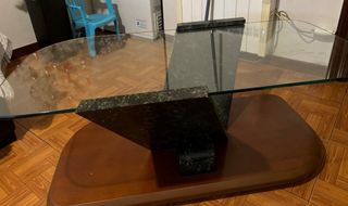 Mesa centro cristal y mármol