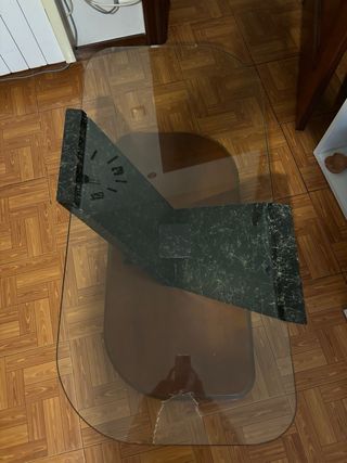 Mesa centro cristal y mármol