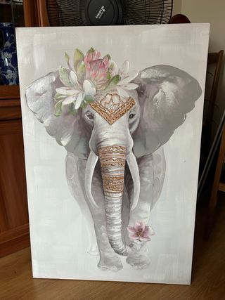 Cuadro Lienzo Elefante con Flores