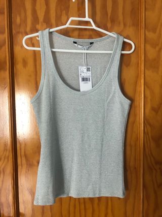 Top Mango Punto Plateado Talla M.