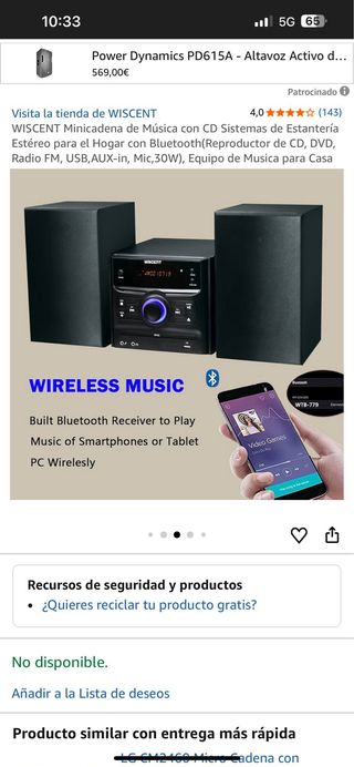Minicadena WISCENT CD Bluetooth USB