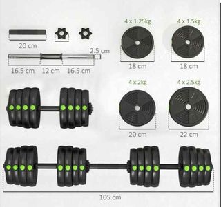Kit de Mancuernas 30kg 2 en 1 con Barra de Pesas