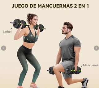 Kit de Mancuernas 30kg 2 en 1 con Barra de Pesas