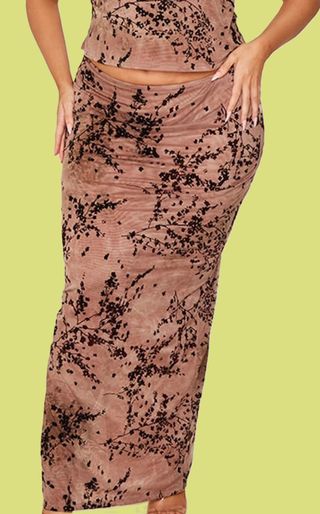 Falda larga marrón y negra floral talla 44 y 46