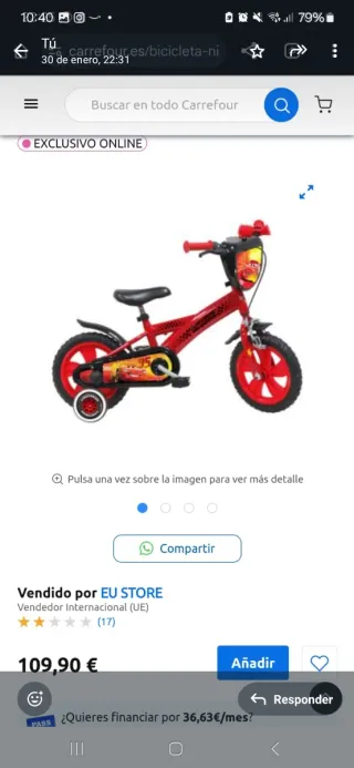Bicicleta Infantil Rayo McQueen Roja