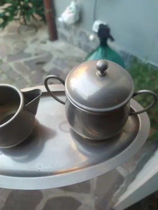 Set vassoio silver plate zuccheriera e lattiera