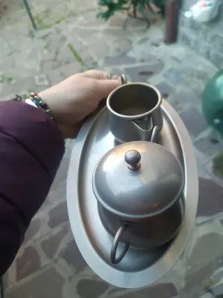 Set vassoio silver plate zuccheriera e lattiera