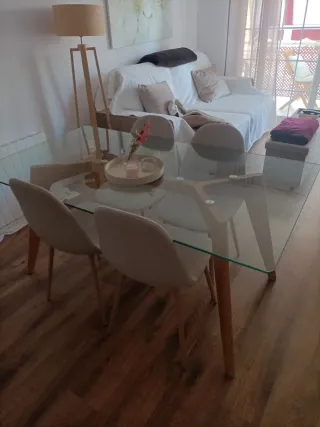 Mesa Comedor Cristal y Madera 90cm anc* 160cm alto