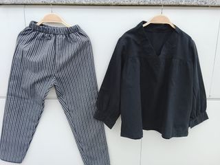 Conjunto pantalón y blusa rayas y negro