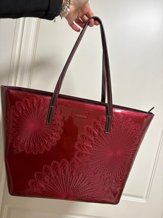 Bolso Desigual Rojo Charol Flores
