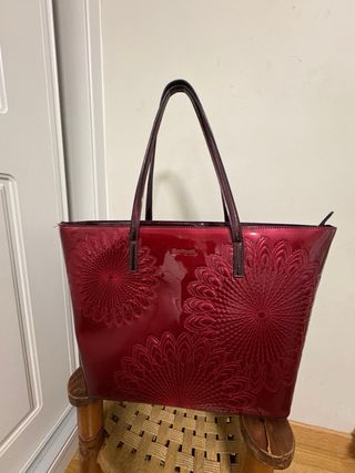 Bolso Desigual Rojo Charol Flores