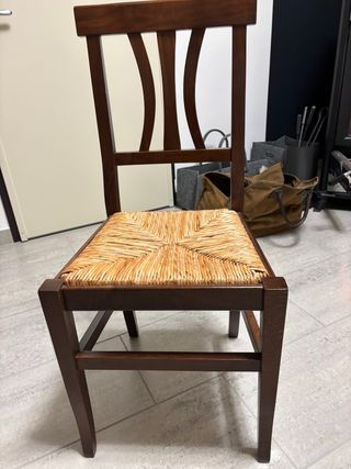 Set 4 Sedie in Legno con Seduta in Rattan