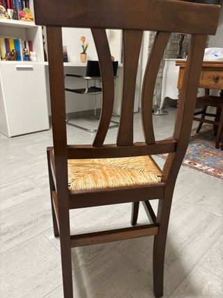 Set 4 Sedie in Legno con Seduta in Rattan