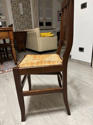 Set 4 Sedie in Legno con Seduta in Rattan