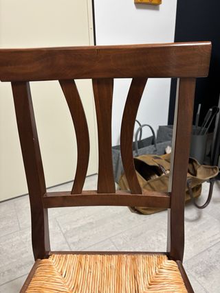 Set 4 Sedie in Legno con Seduta in Rattan